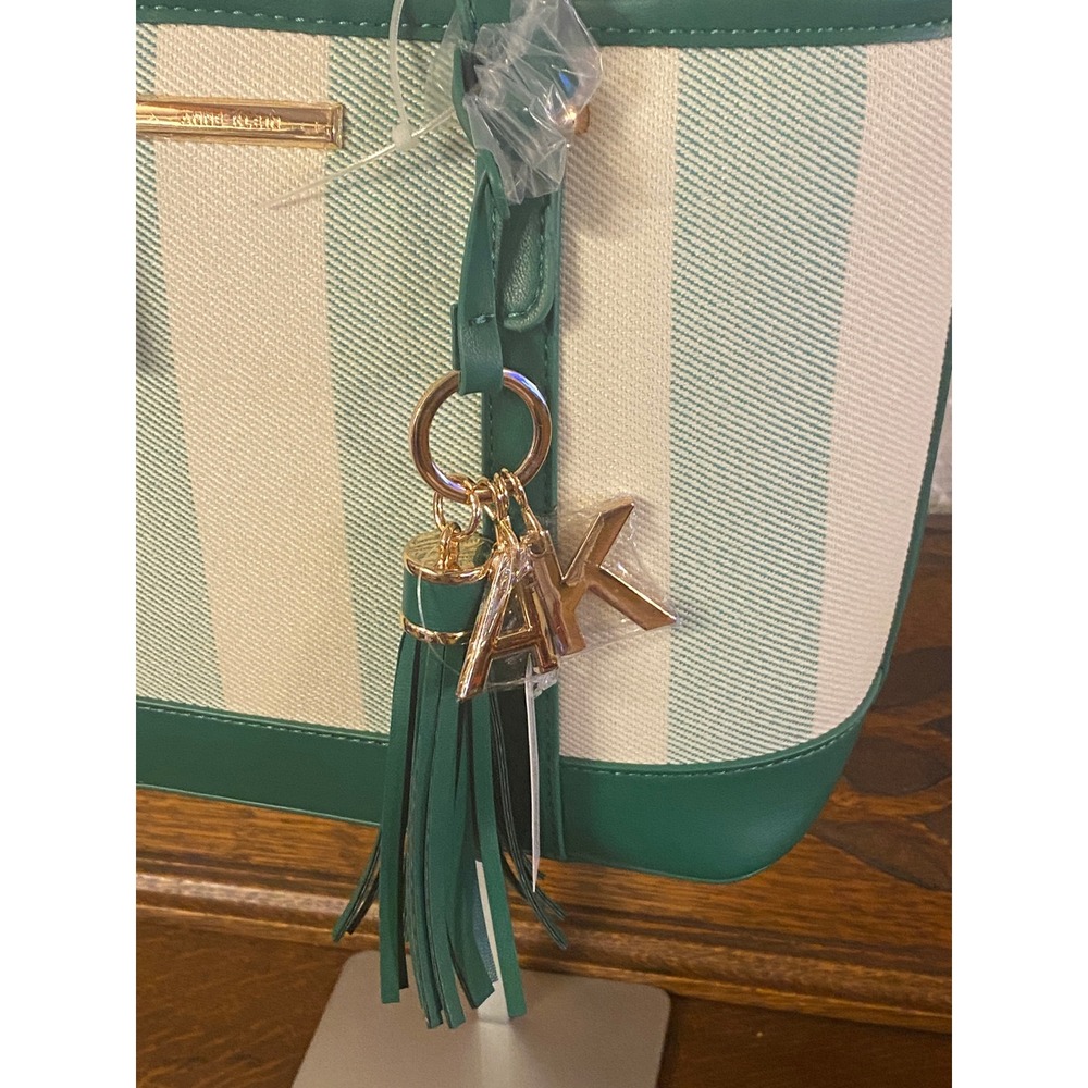 Anne Klein Wynn Green Striped Tote Bag with Pouch and Crossbody Strap NEW - Picture 4 of 13